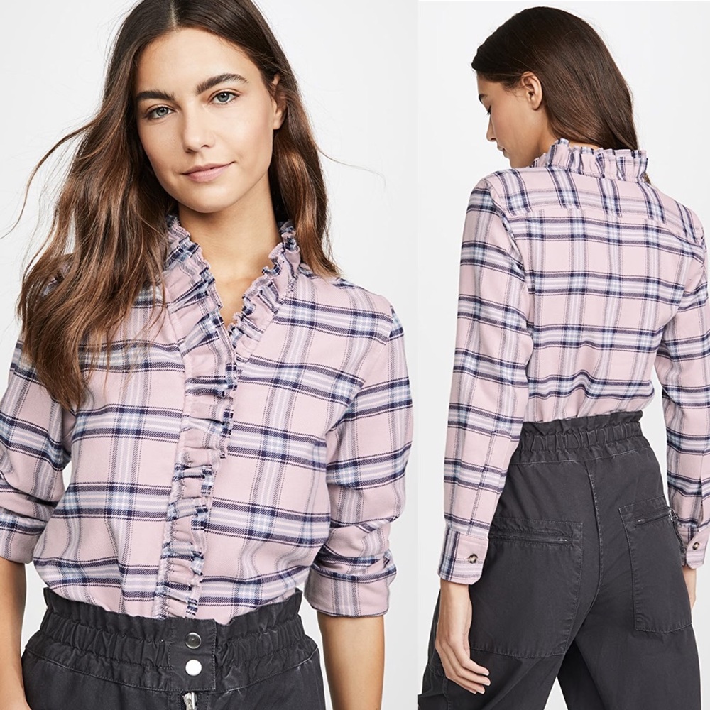 Isabel Marant Etoile Pink Awendy Plaid Ruffle Shirt Size 4